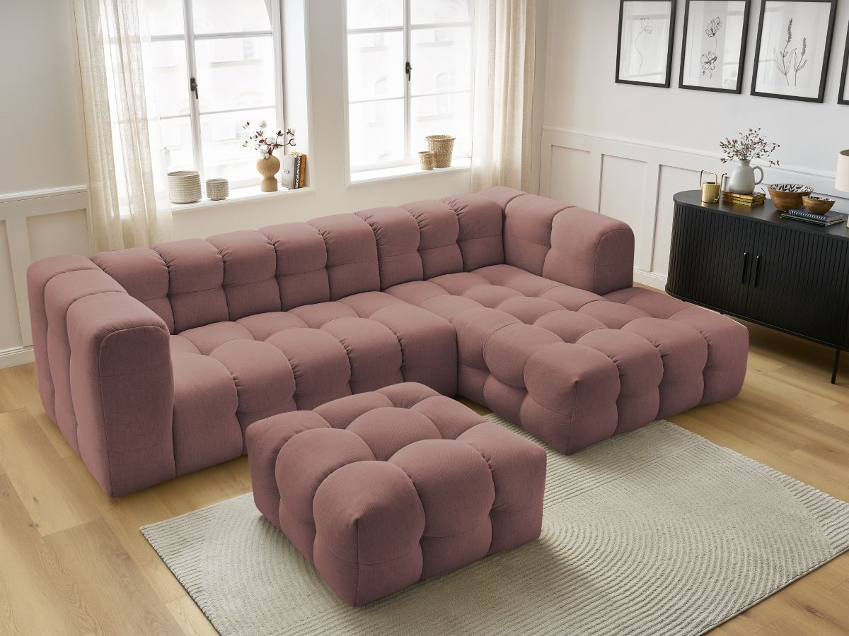 Bobochic Cloud Ecksofa mit Pouf 288 × 184 cm Stoff Rosa Ecke rechts