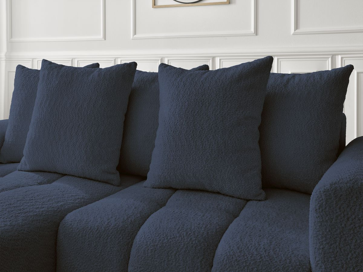 Bobochic Roxelane Ecksofa mit Schlaffunktion und Bettkasten 258 × 150 cm Bouclé-Stoff Dunkelblau Ecke links
