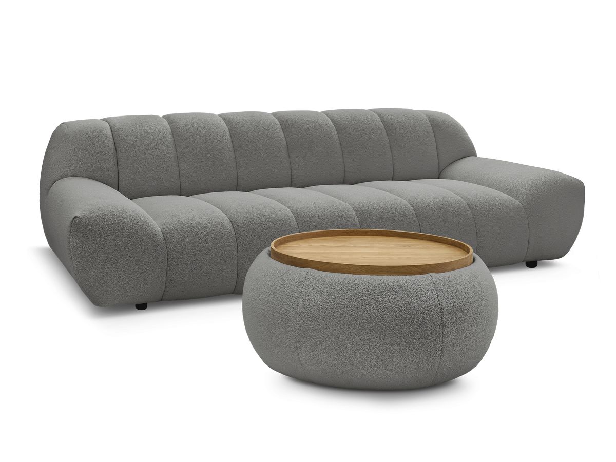 Bobochic Hayden Sofa 3-Sitzer mit Pouf 256 × 107 cm Bouclé-Stoff Dunkelgrau