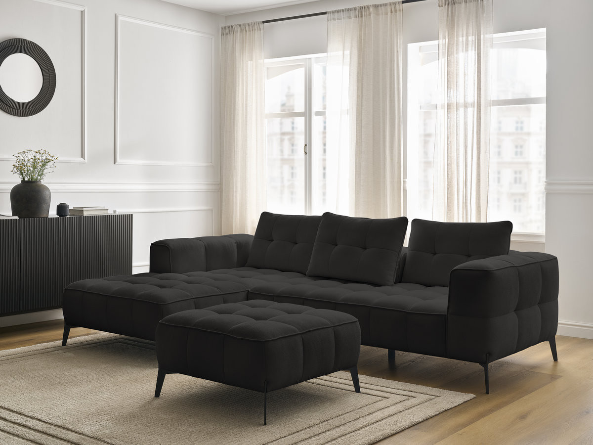 Bobochic Anis Ecksofa mit Pouf Strukturstoff Schwarz Ecke links