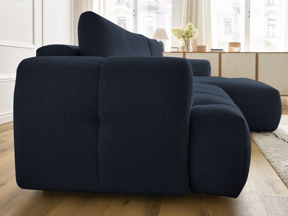 Bobochic Fuji Ecksofa mit Schlaffunktion und Bettkasten 292 × 160 cm Stoff Dunkelblau Ecke rechts