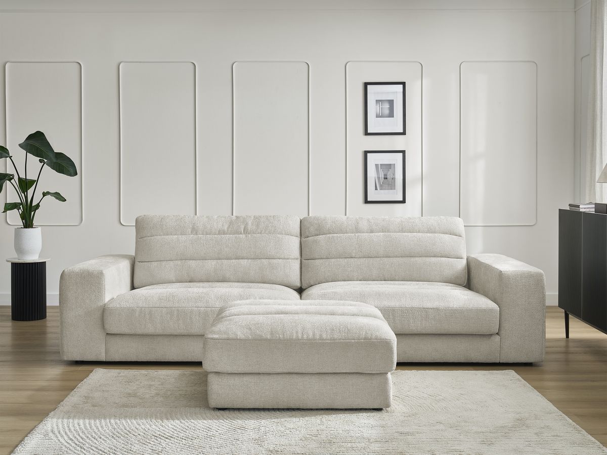 Bobochic Sierra Sofa 4-Sitzer mit Pouf Strukturstoff Beige