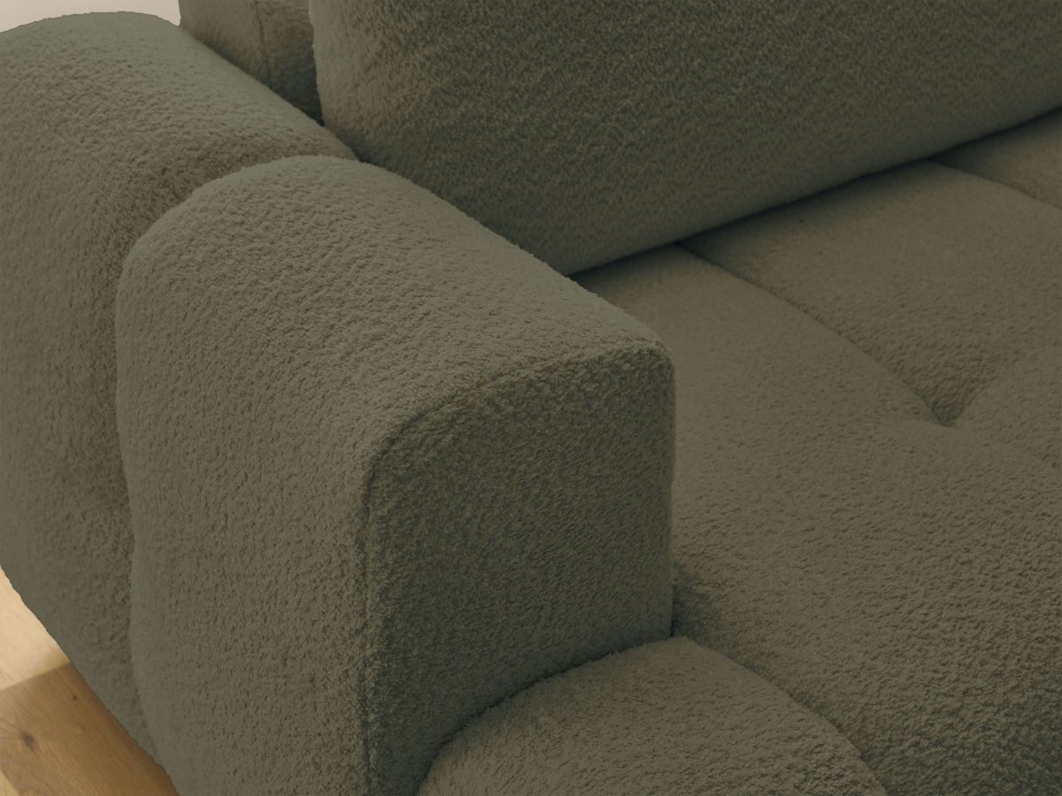 Bobochic Fuji Ecksofa mit Schlaffunktion und Bettkasten und Pouf 282 × 204 cm Bouclé-Stoff Grün Ecke rechts