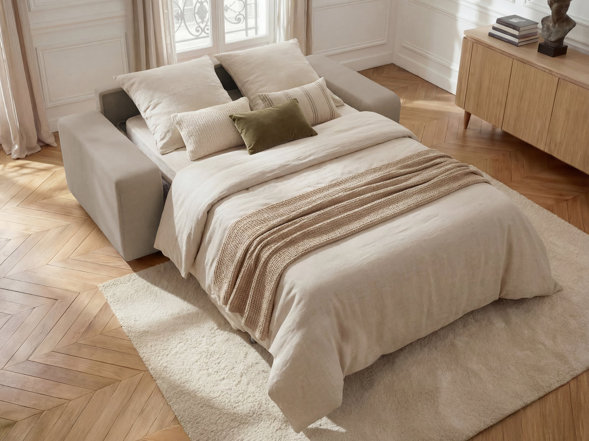 Bobochic Ibiza Schlafsofa 3-Sitzer Strukturstoff Taupe, Liegefläche 140 × 196 cm