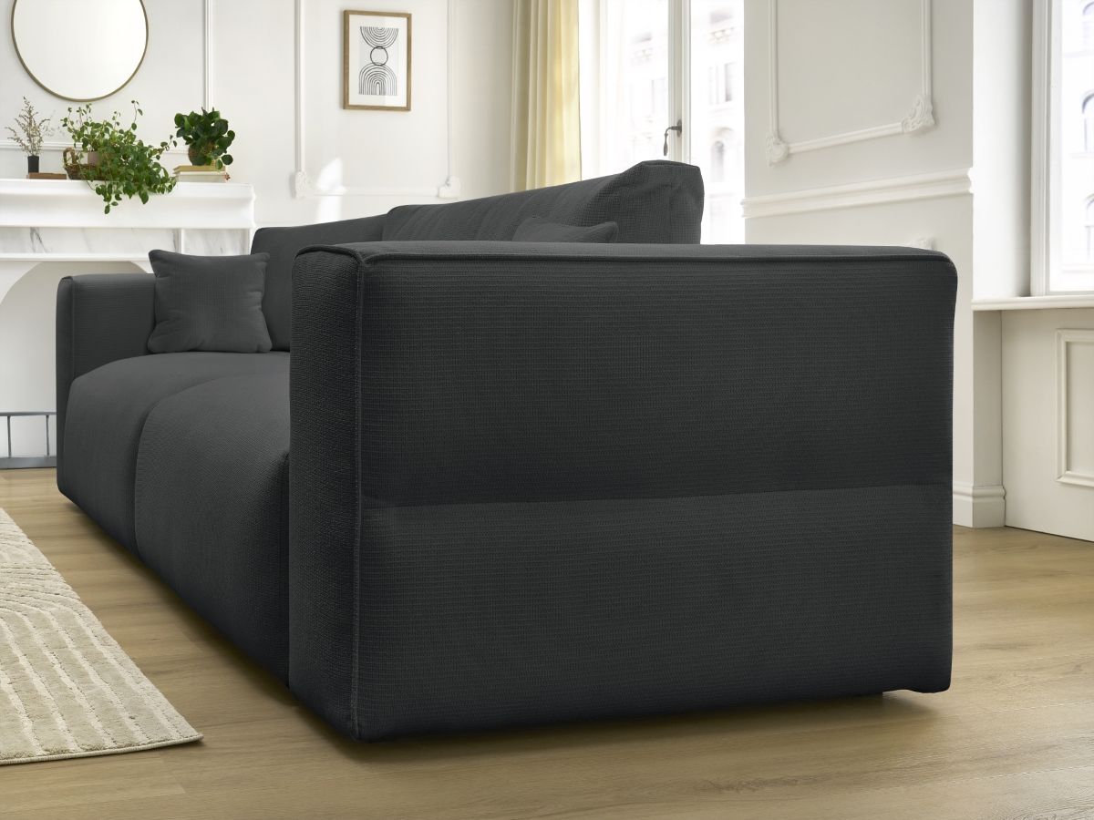 Bobochic Ezechiel Schlafsofa 3-Sitzer mit Bettkasten Melange-Stoff Schwarz