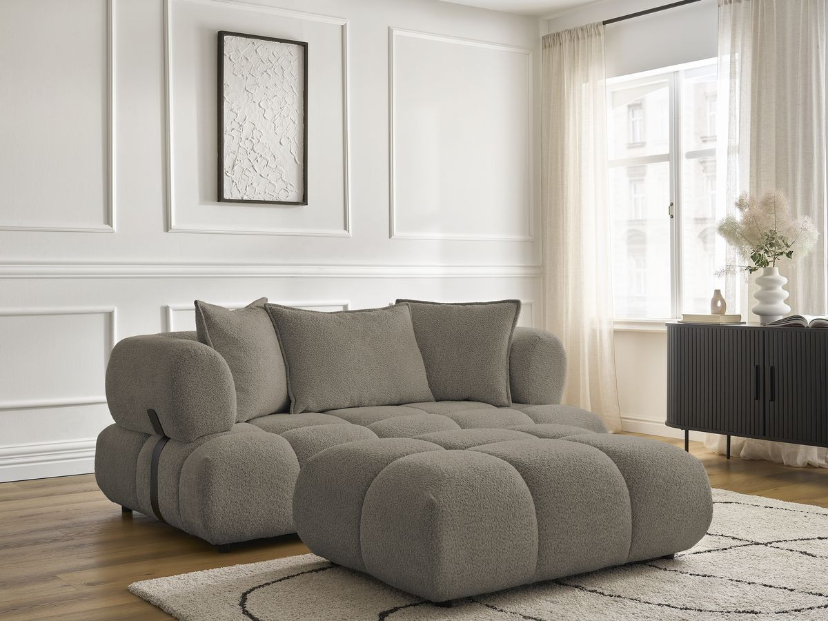 Bobochic Alya Sofa 2-Sitzer mit Pouf Bouclé-Stoff Taupe