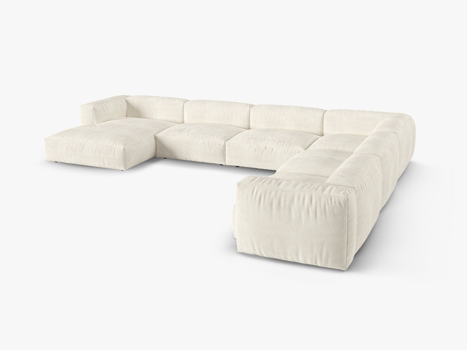 Micadoni modulares Ecksofa XL Martina 6-Sitzer 90cm Sitztiefe Rechts Boucle Monet Elfenbein