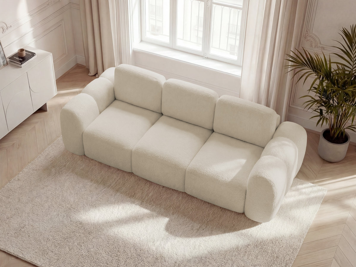 Bobochic Montaigne Schlafsofa 3-Sitzer mit Bettkasten Bouclé-Stoff Beige