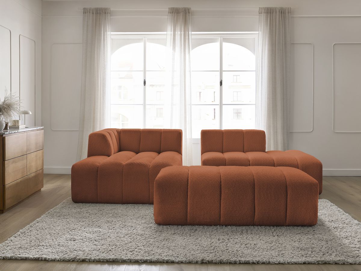 Bobochic Annecy Ecksofa mit Pouf Bouclé-Stoff Orange Ecke links