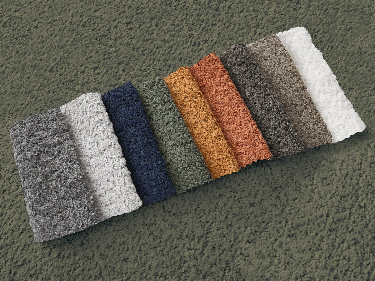 Bobochic Montaigne Ecksofa mit Schlaffunktion und Bettkasten 288 × 196 cm Bouclé-Stoff Grün Ecke rechts