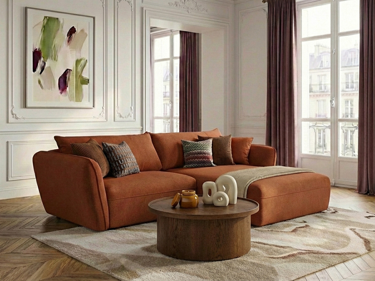 Bobochic Luigi Ecksofa Strukturstoff Orange Ecke rechts