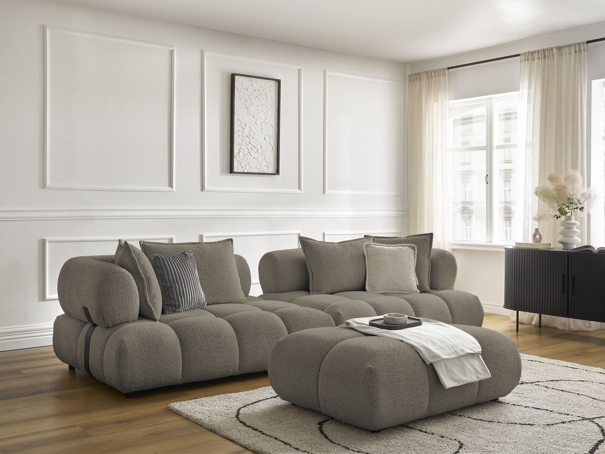 Bobochic Alya Sofa 4-Sitzer mit Pouf Bouclé-Stoff Taupe