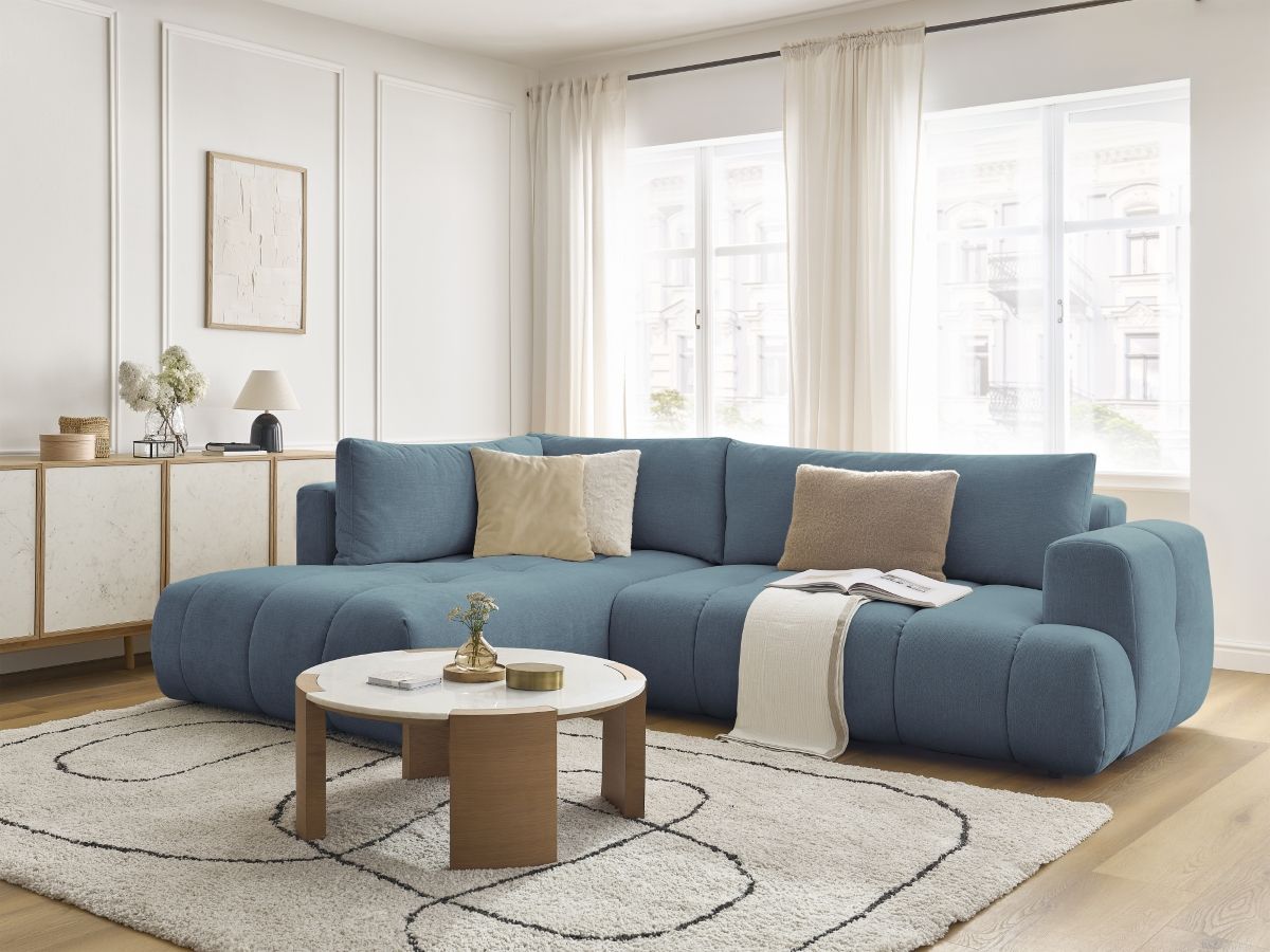 Bobochic Fuji Ecksofa mit Schlaffunktion und Bettkasten 282 × 204 cm Stoff Hellblau Ecke links