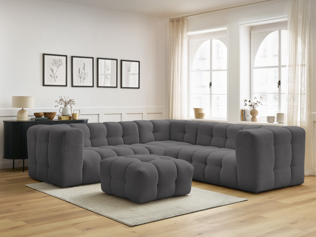 Bobochic Cloud Ecksofa mit Pouf 268 × 110 cm Stoff Dunkelgrau