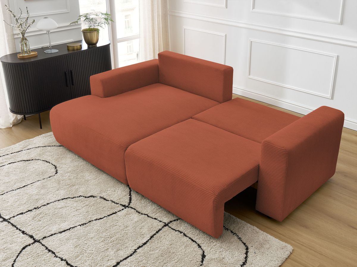 Bobochic Atilla Ecksofa mit Schlaffunktion und Bettkasten Cordsamt Orange Ecke links