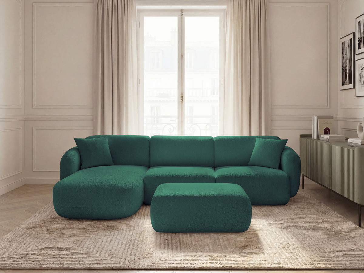 Bobochic Anda Ecksofa mit Pouf 292 × 163 cm Chenille Dunkelgrün Ecke links