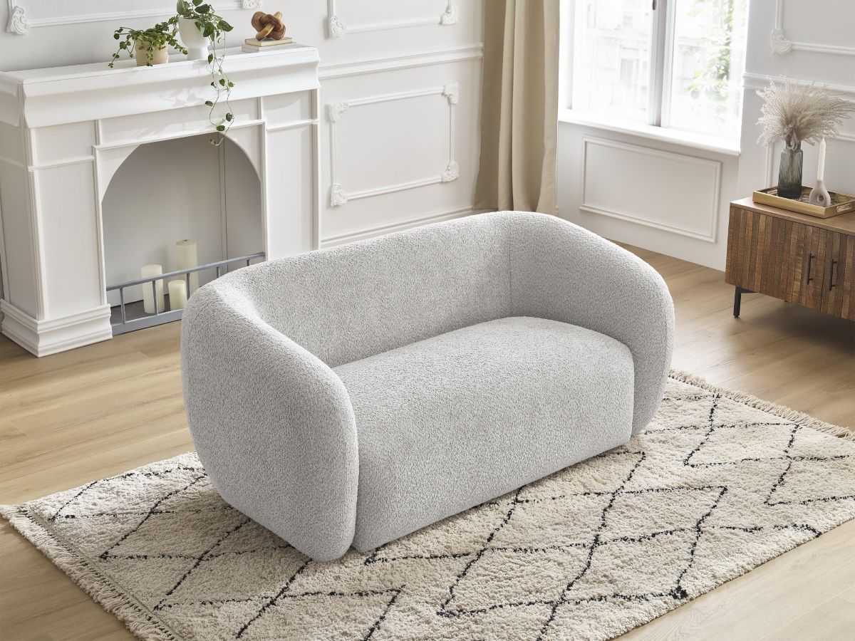 Bobochic Celine Sofa 2-Sitzer Bouclé-Stoff Hellgrau