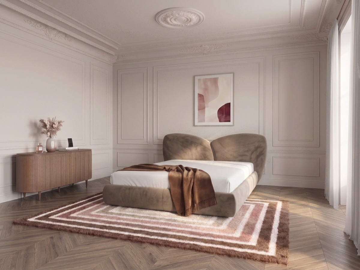 Bobochic Danae Polsterbett Samt Taupe, Liegefläche 140 × 190 cm