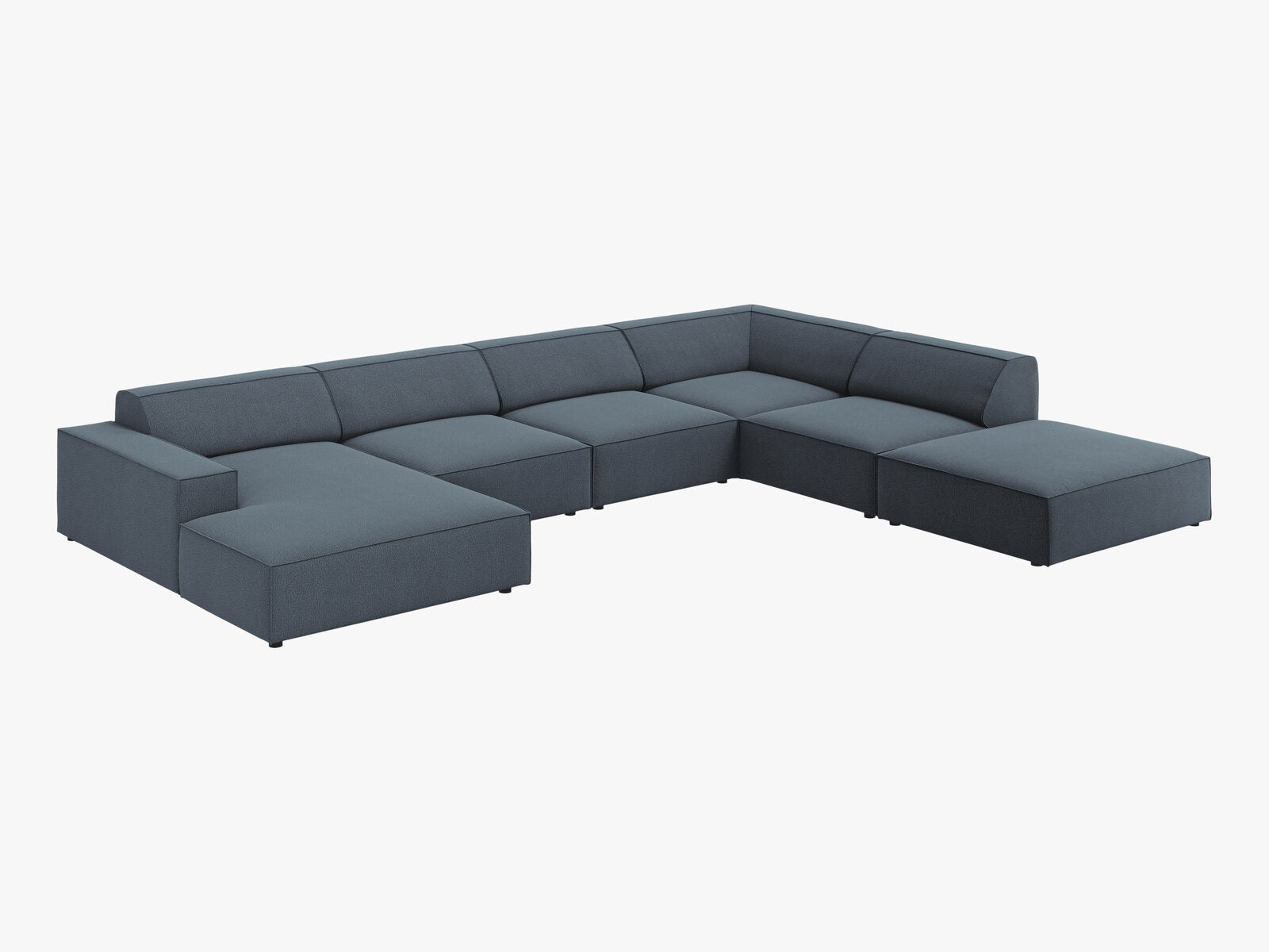Micadoni Panorama-Ecksofa Jodie 7-Sitzer Rechts Strukturierter Stoff Megan Blau