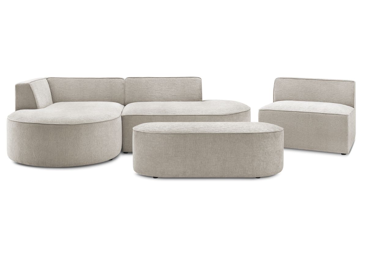 Bobochic Rousseau Ecksofa mit Sofamodul und Pouf Strukturstoff Beige Ecke links