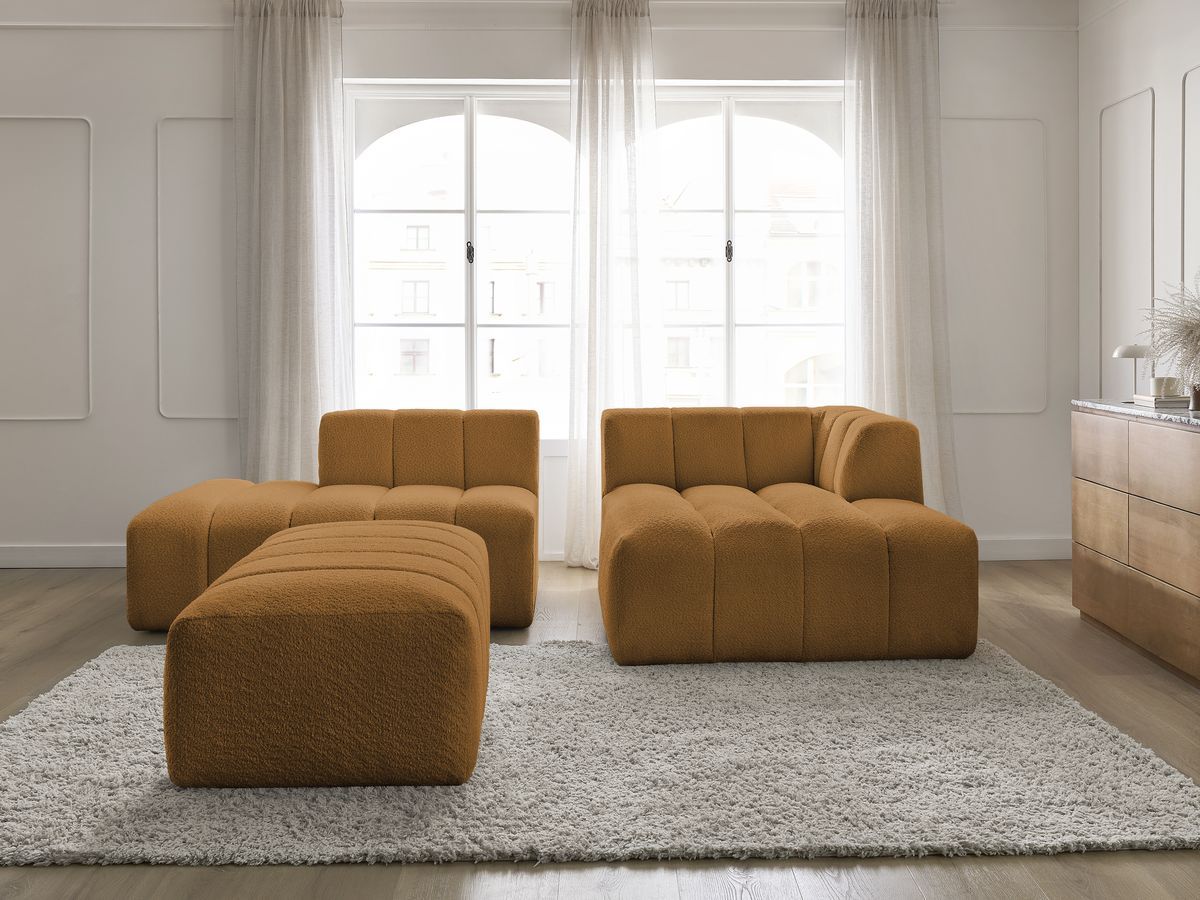 Bobochic Annecy Ecksofa mit Pouf Bouclé-Stoff Gelb Ecke rechts