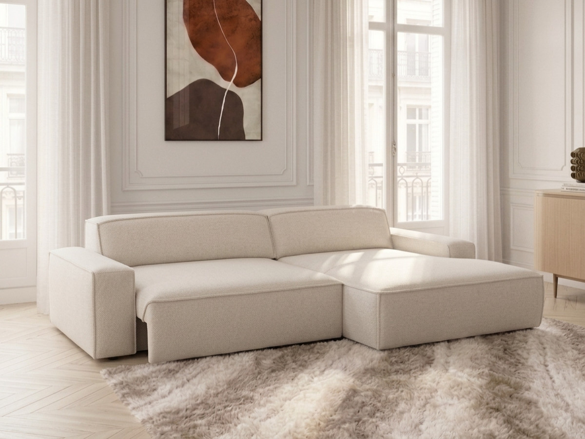Bobochic Abel Ecksofa mit Schlaffunktion Melange-Stoff Beige Ecke rechts