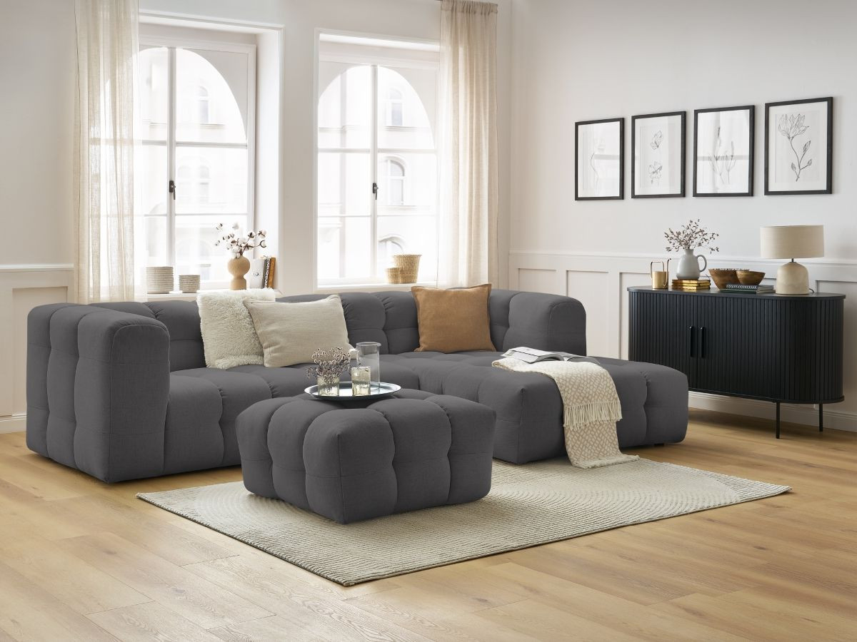 Bobochic Cloud Ecksofa mit Pouf 288 × 184 cm Stoff Dunkelgrau Ecke rechts