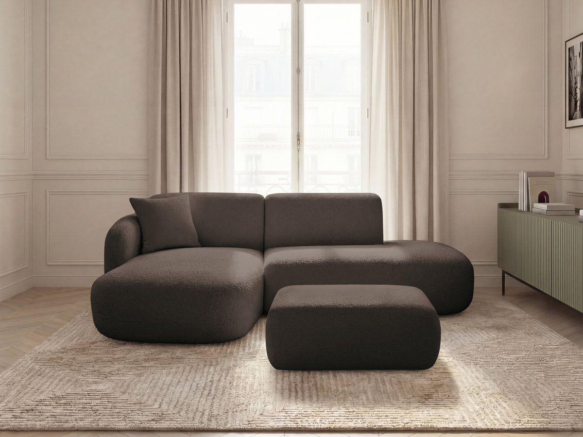 Bobochic Anda Ecksofa mit Pouf 241 × 163 cm Chenille Braun Ecke links