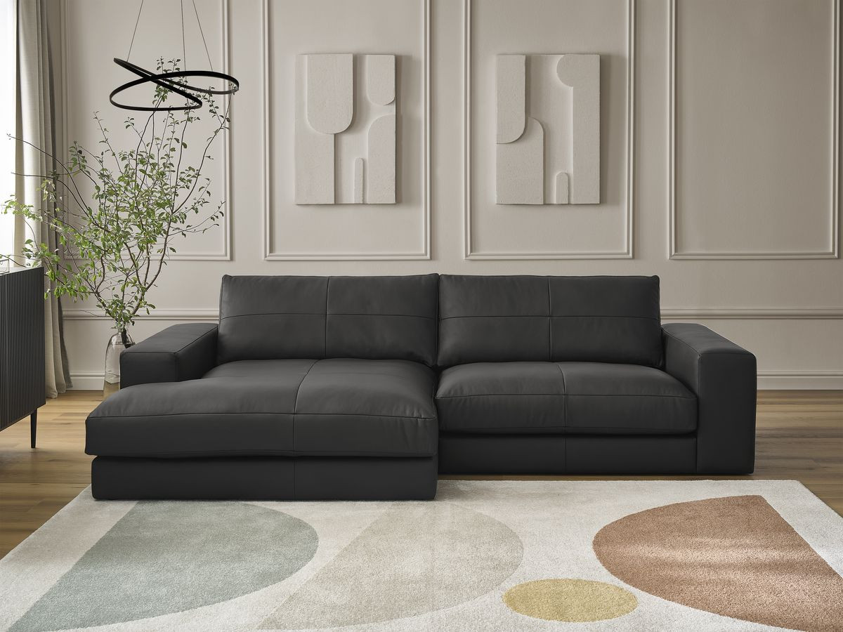 Bobochic Leonard Ecksofa 274 × 159 cm Leder Schwarz Ecke links