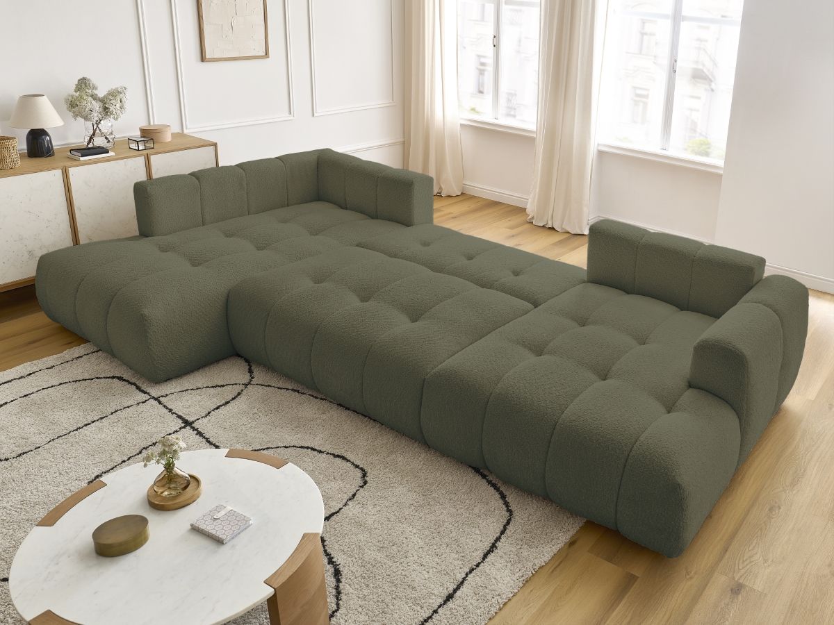 Bobochic Fuji Wohnlandschaft Bouclé-Stoff Grün Ecke rechts