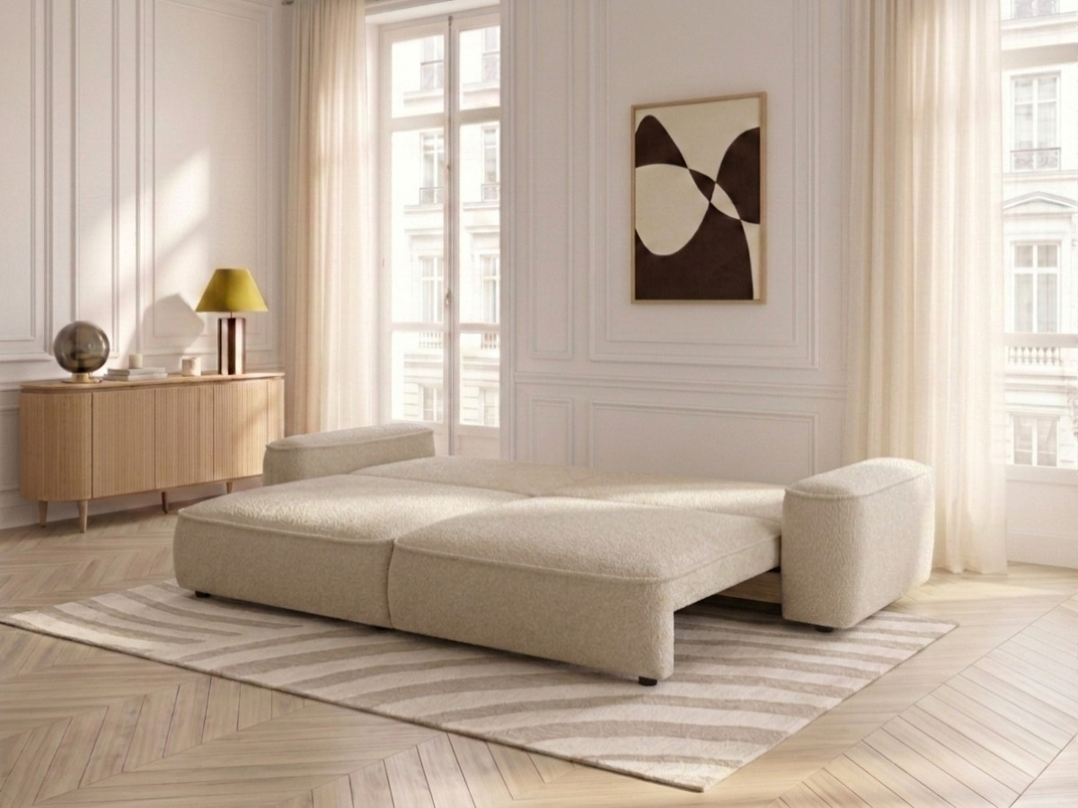 Bobochic Honore Schlafsofa 3-Sitzer mit Bettkasten Chenille Beige