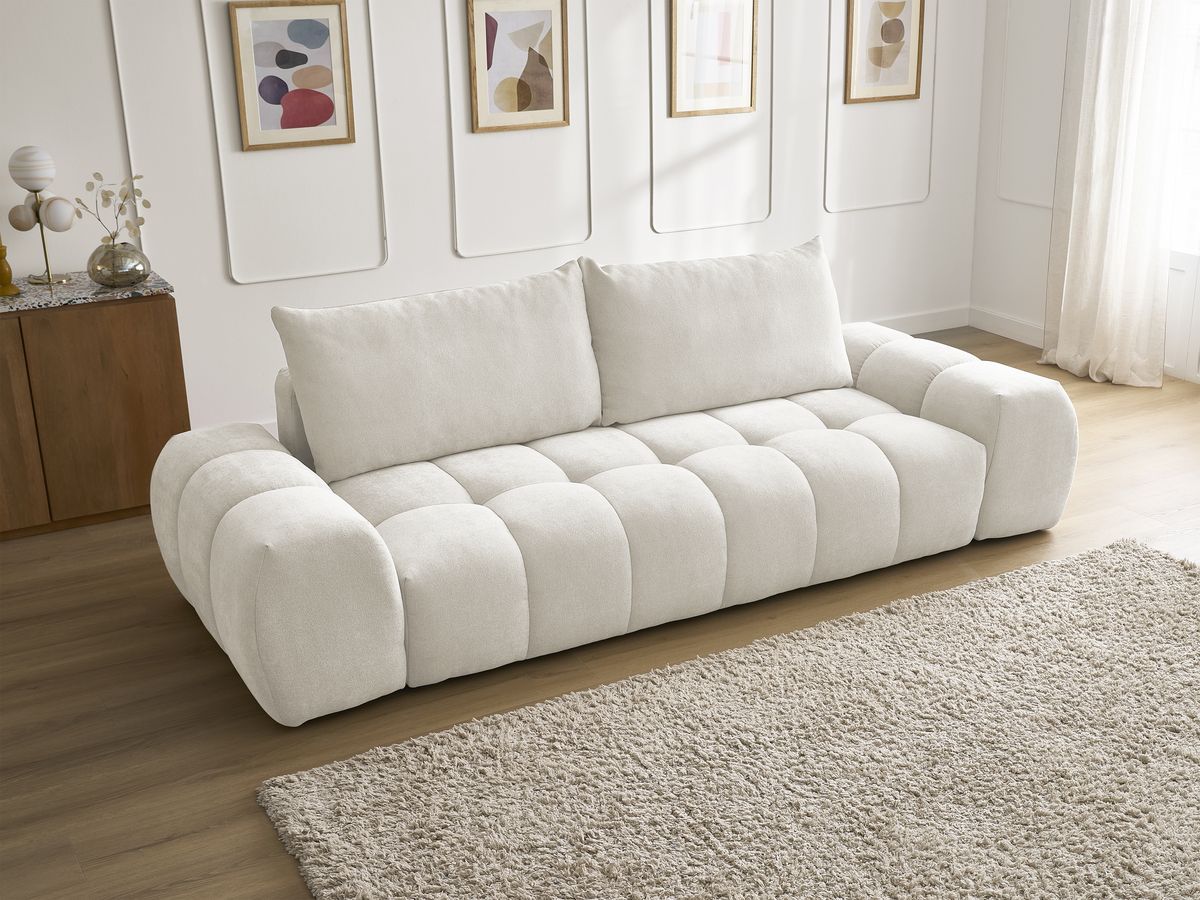 Bobochic Everest Sofa 3-Sitzer, 2 Kissen Strukturstoff Weiß