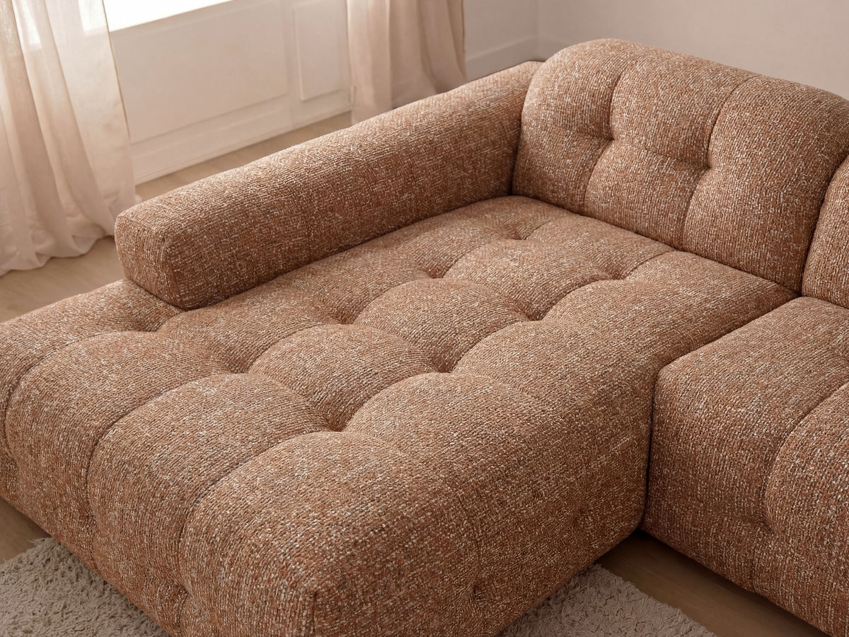 Bobochic Laura Ecksofa mit großem Pouf Melange-Stoff Orange Ecke links