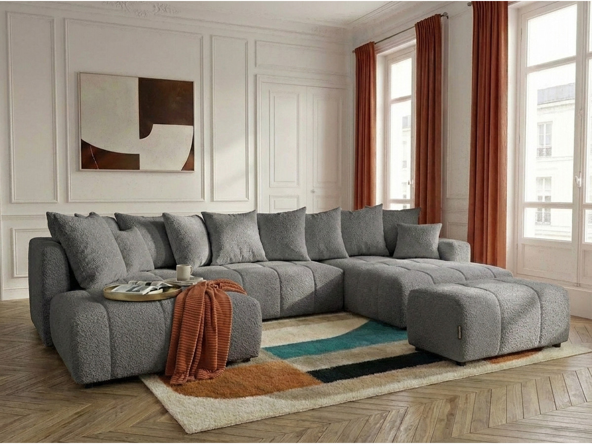 Bobochic Roxelane Wohnlandschaft mit Pouf Bouclé-Stoff Dunkelgrau Ecke rechts