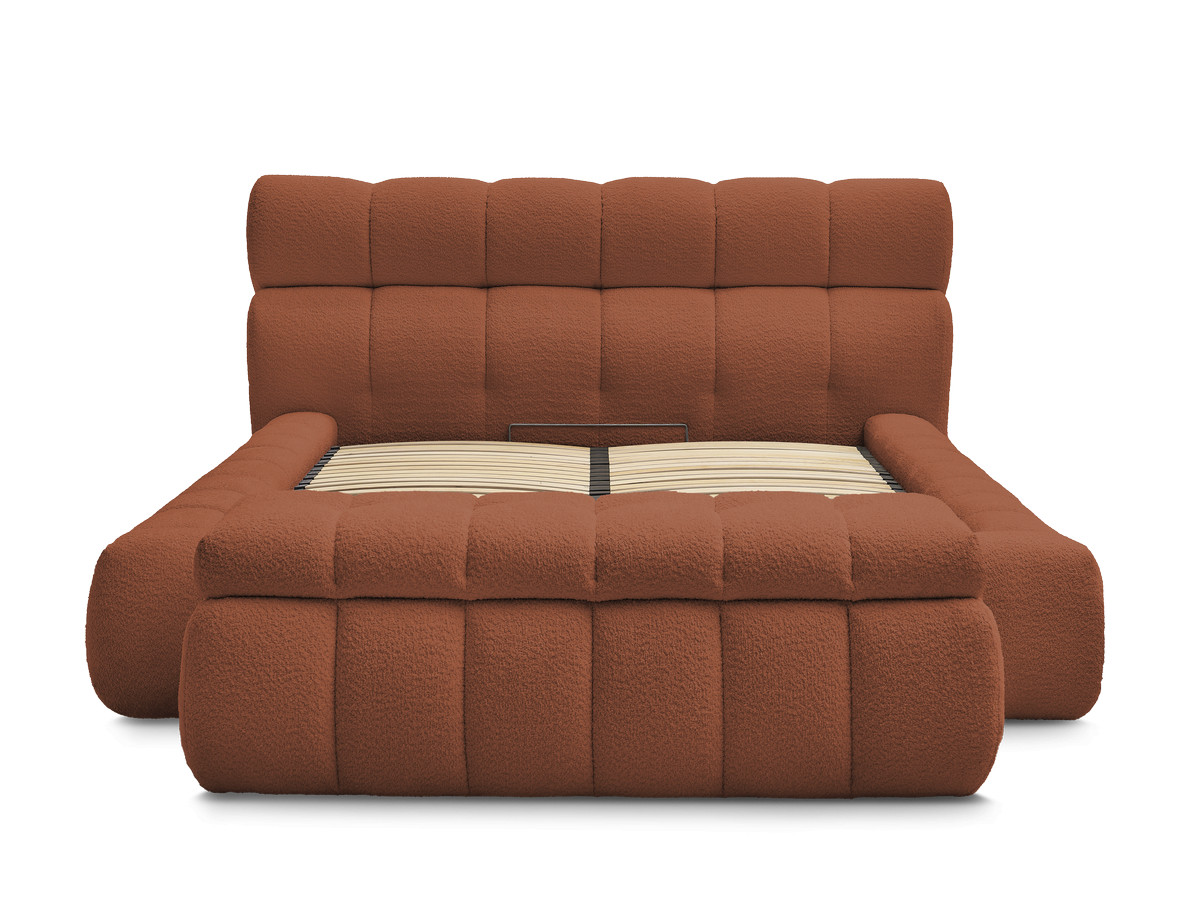 Bobochic Mont-blanc Polsterbett mit Bettkasten mit Bettbank Bouclé-Stoff Orange, Liegefläche 160 × 200 cm