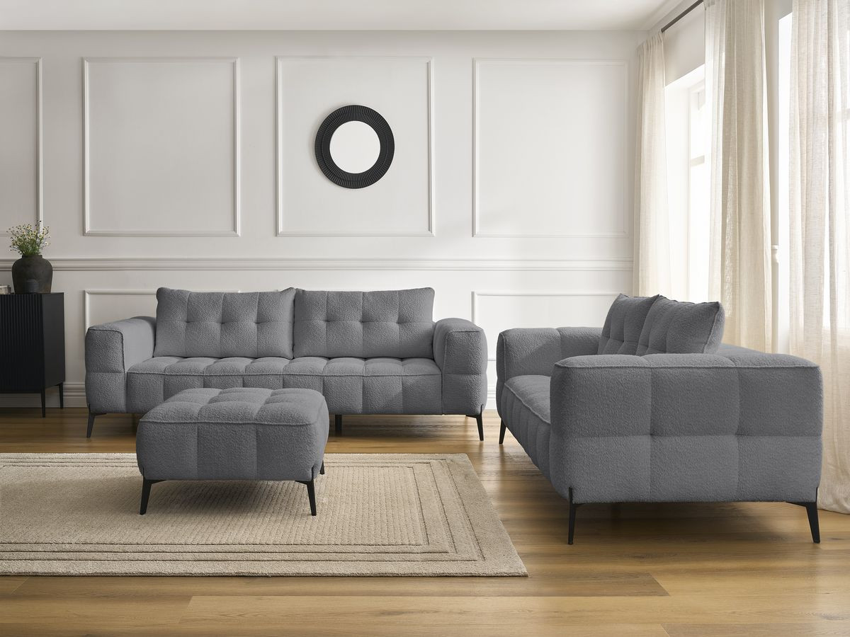 Bobochic Anis Sofa 5-Sitzer mit Pouf Bouclé-Stoff Dunkelgrau