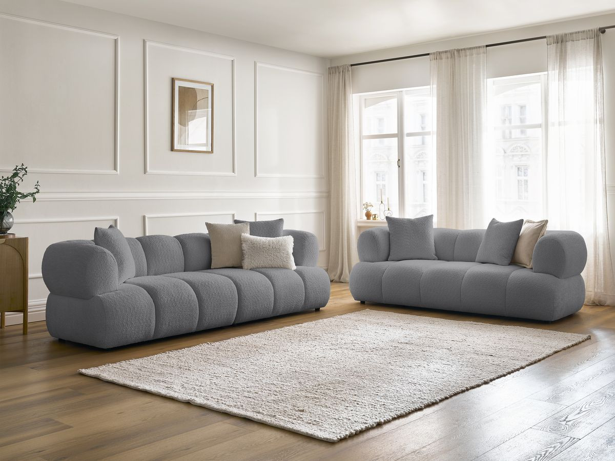 Bobochic Pamira Sofa 5-Sitzer Bouclé-Stoff Dunkelgrau