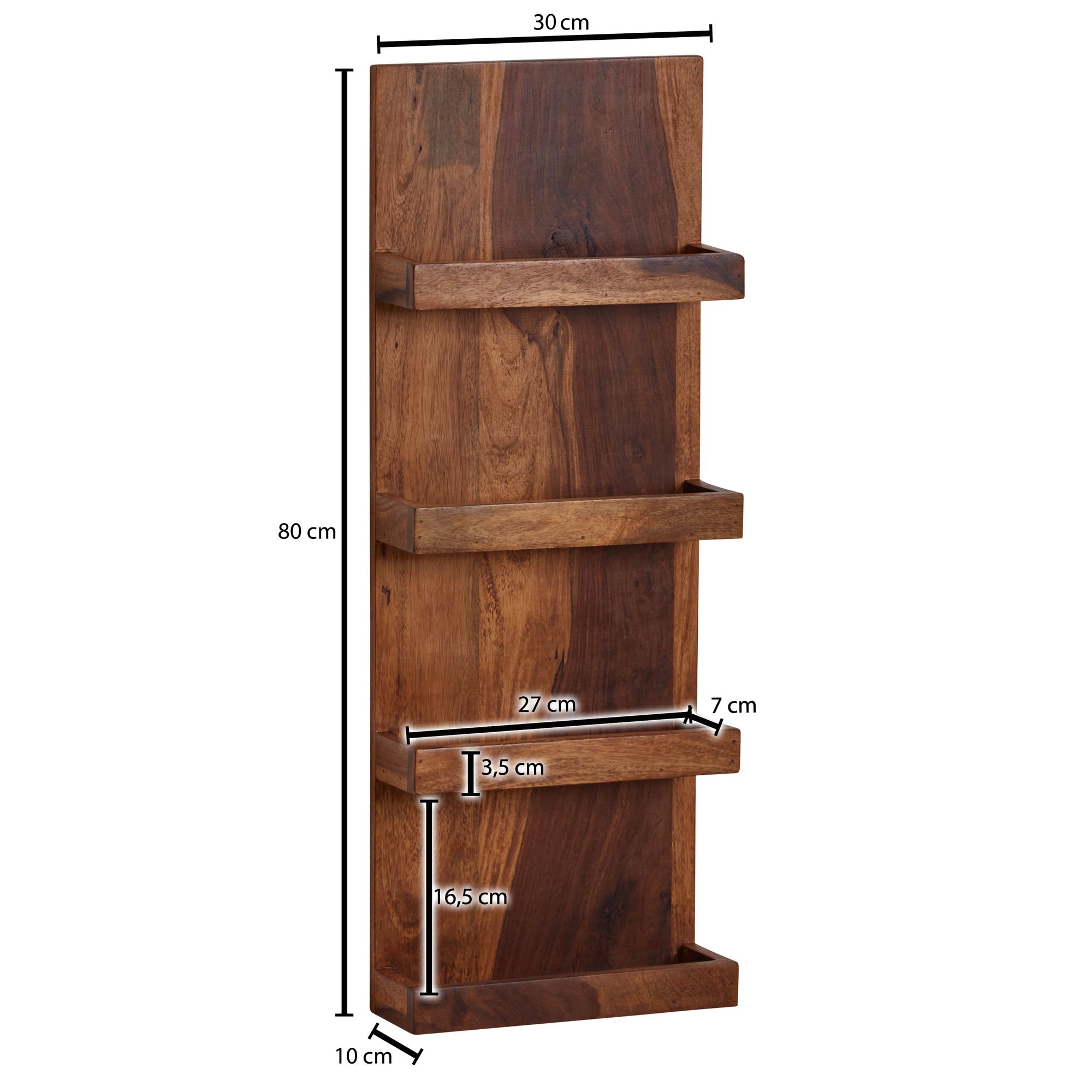 Wandregal Melstadur Massivholz Dunkelbraun 30 × 10 × 80 cm