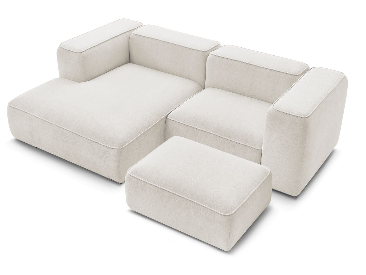 Bobochic Zephyr Ecksofa mit Pouf 260 × 165 cm Strukturstoff Weiß Ecke links