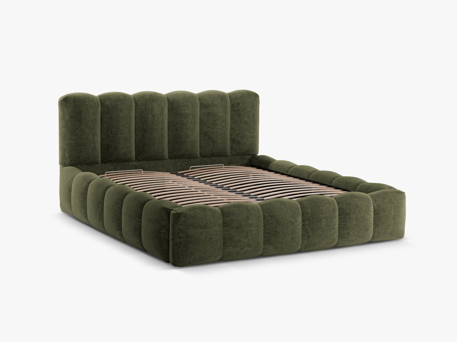 Micadoni Stauraumbett mit Kopfteil Lupine Chenille Perfect Harmony Grün
