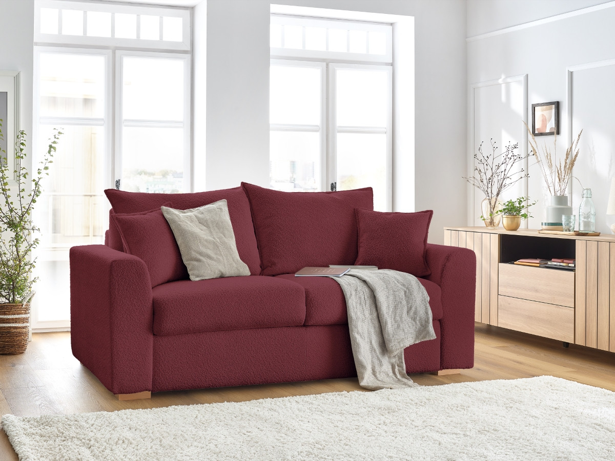 Bobochic Augustin Schlafsofa 3-Sitzer Bouclé-Stoff Rot, Liegefläche 140 × 200 cm