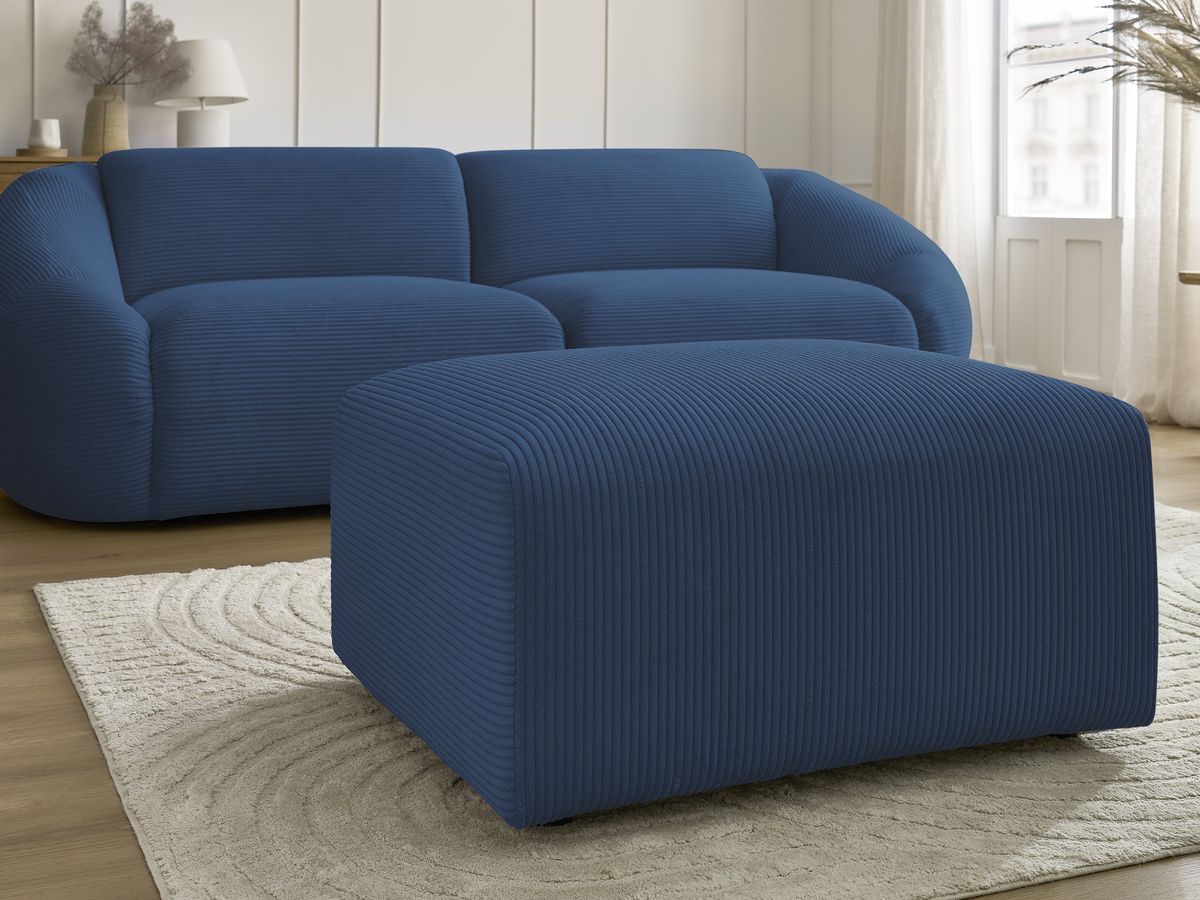 Bobochic Tina Sofa 4-Sitzer mit Pouf Cordsamt Dunkelblau