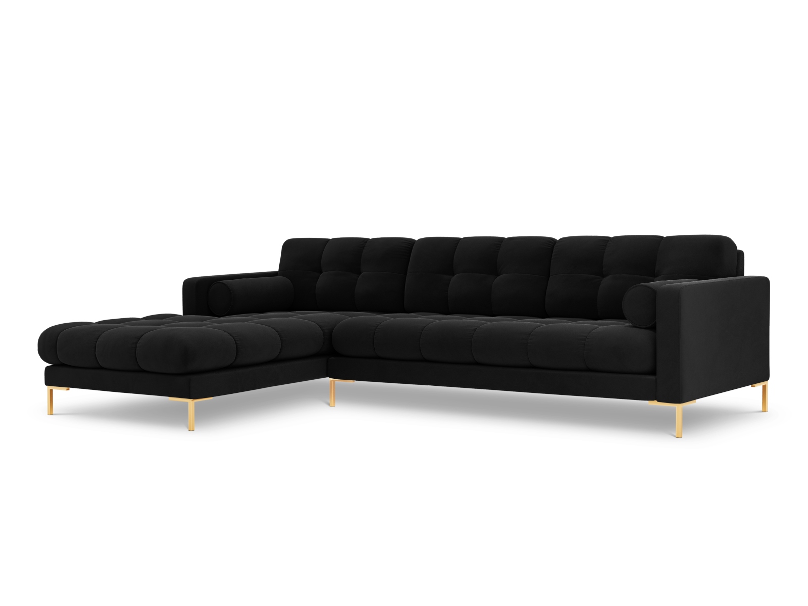 Cosmopolitan Design Ecksofa Bali 5-Sitzer Samt Bluvel Schwarz Links Beine Gold