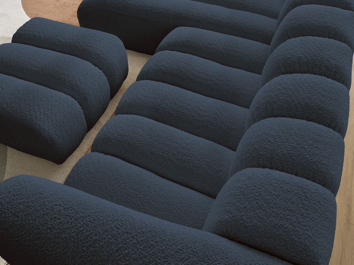 Bobochic Talia Ecksofa mit Pouf Bouclé-Stoff Dunkelblau Ecke links