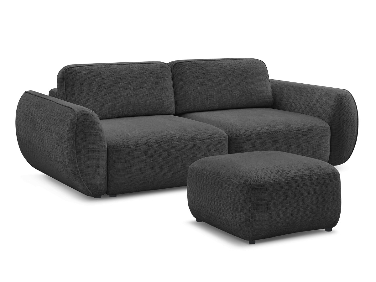Bobochic Denise Schlafsofa 3-Sitzer mit Bettkasten und Pouf Strukturstoff Schwarz