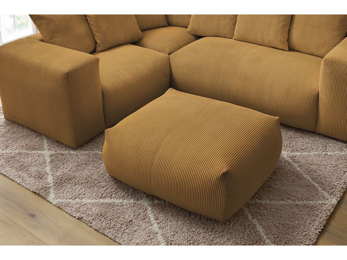 Bobochic Voltaire Ecksofa mit Pouf 268 × 214 cm Cordsamt Gelb Ecke links