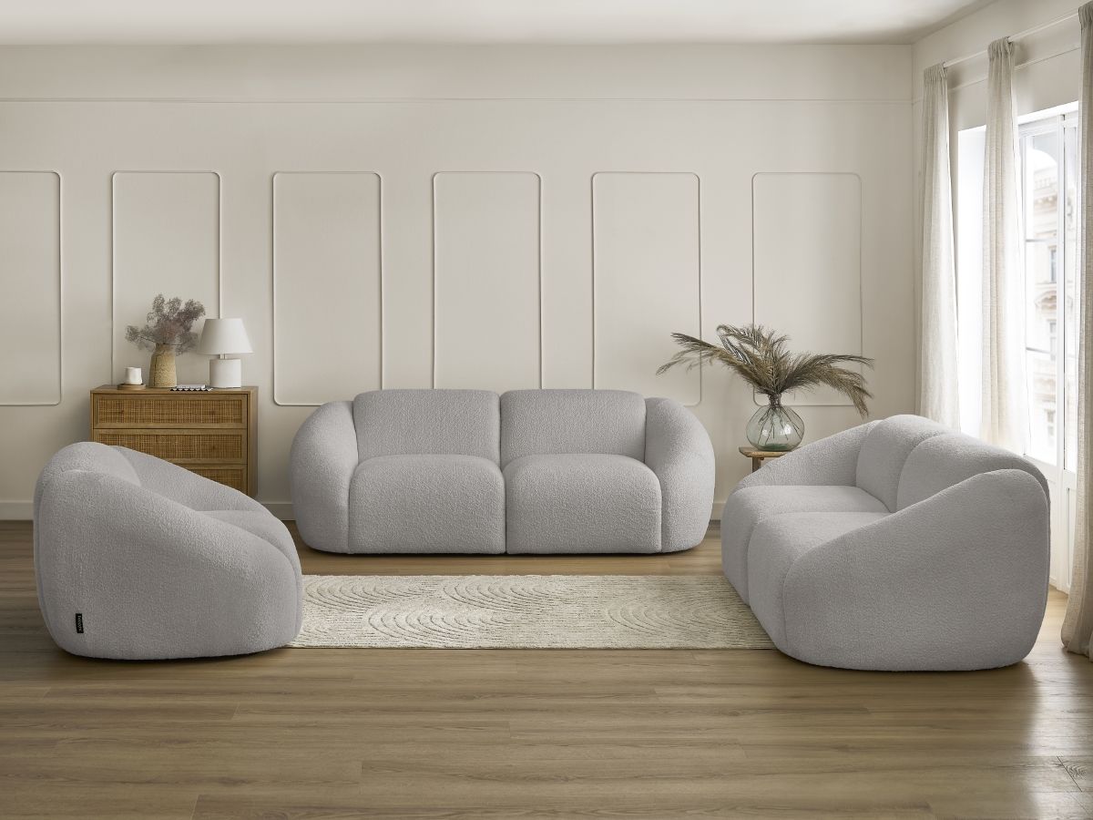 Bobochic Tina Sofa 6-Sitzer Bouclé-Stoff Hellgrau