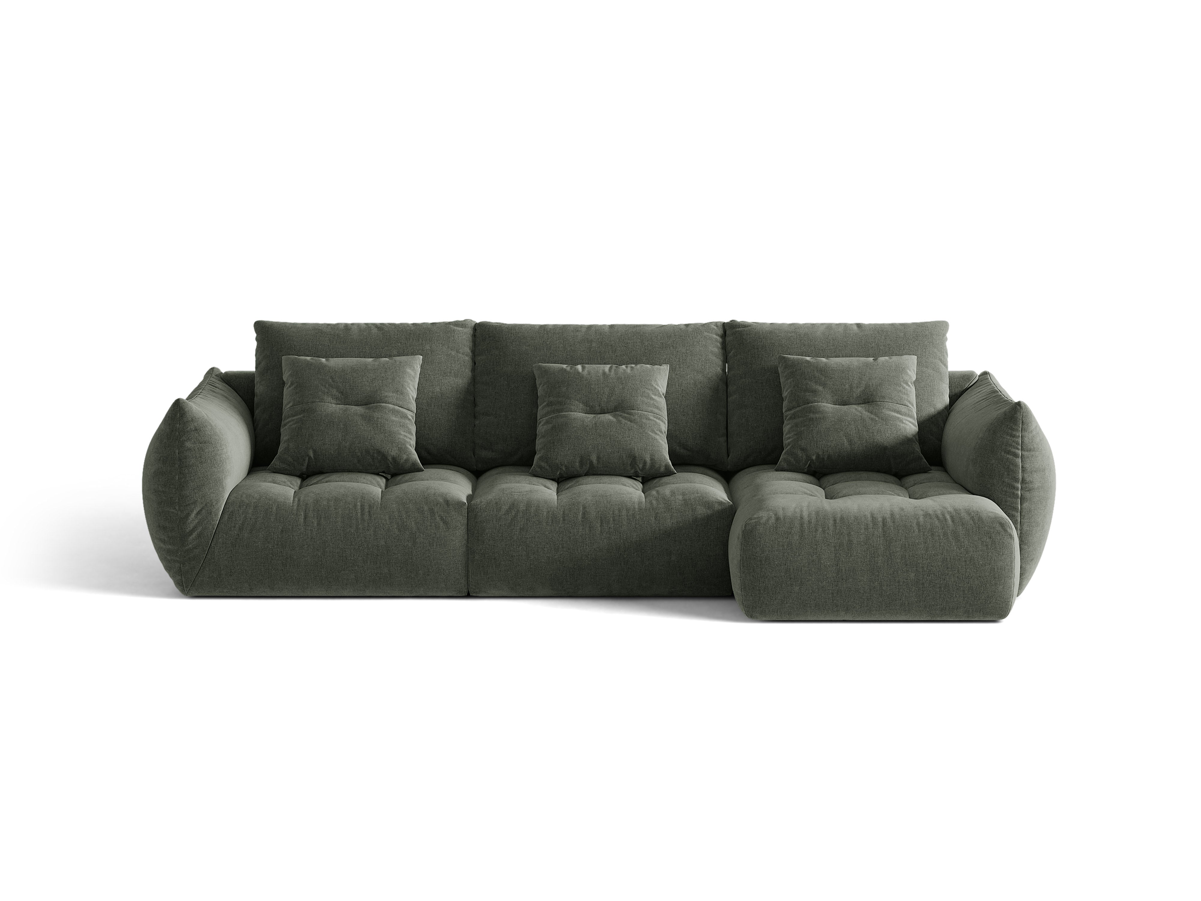 Micadoni Bloom Ecksofa 6-Sitzer Rechts Strukturierter Stoff Wind Moosgrün