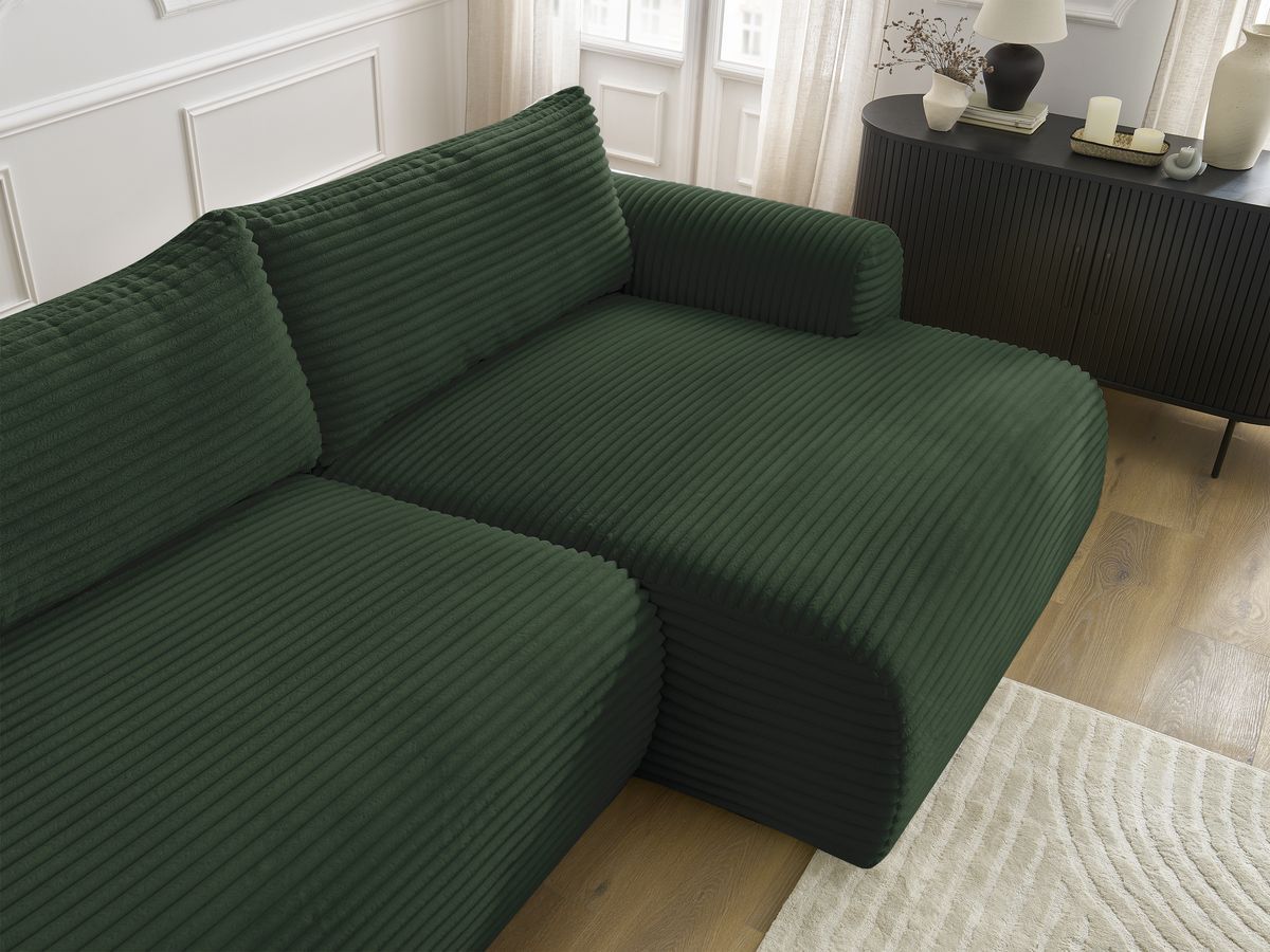 Bobochic Lucien Ecksofa mit Schlaffunktion und Bettkasten 314 × 167 cm Breitcord weich Grün Ecke rechts