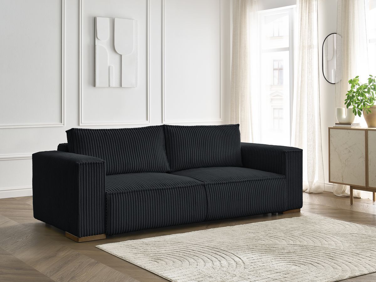 Bobochic Chelsea Schlafsofa 3-Sitzer mit Bettkasten Breitcord weich Schwarz